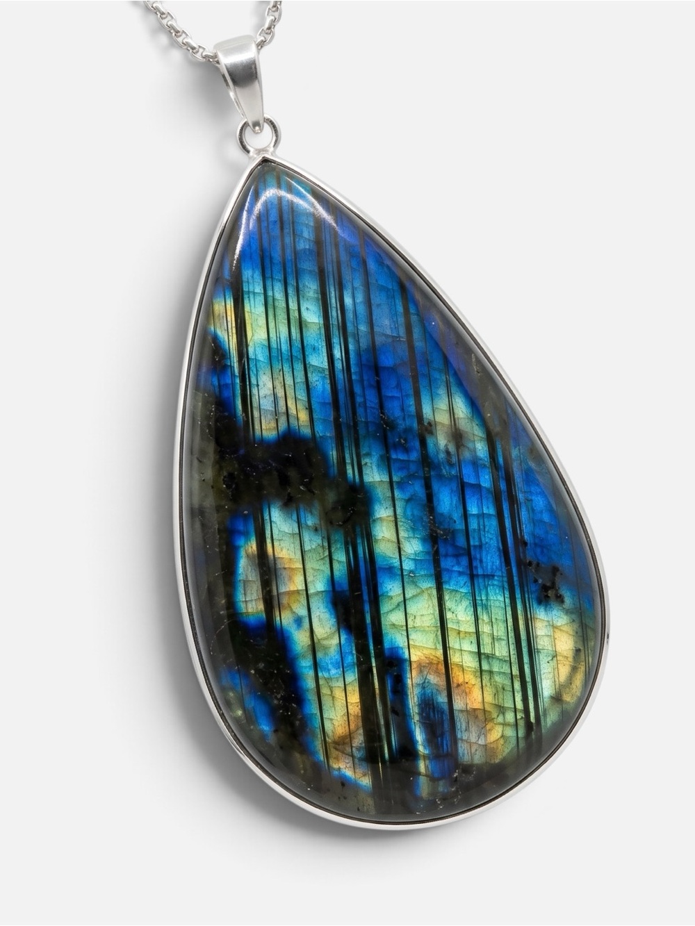 925 RARE MASSIVE VINTAGE LABRADORITE NECKLACE - Picture 4 of 5